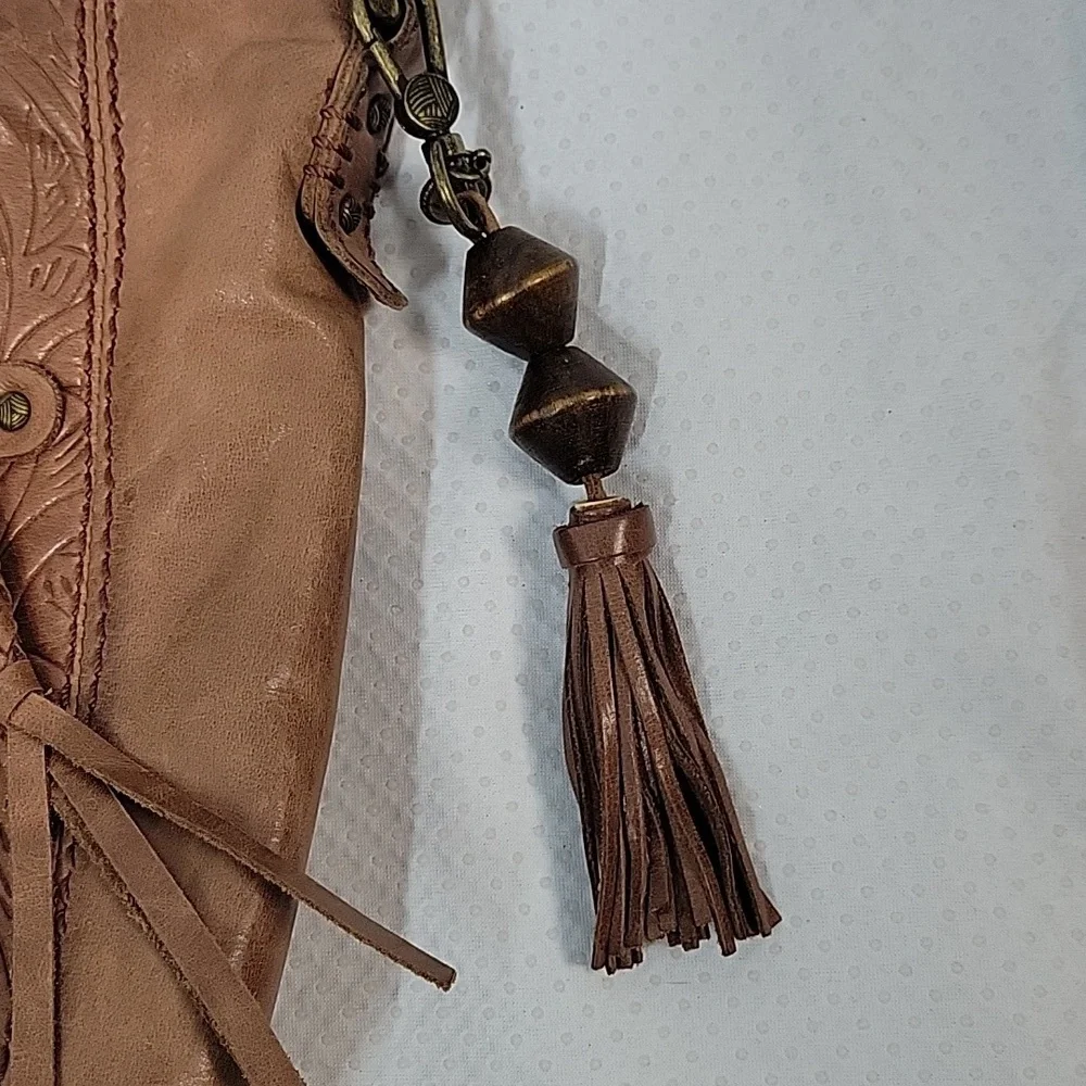 The Sak Brown Leather ASHLAND Embossed Crossbody Purse with Brass Hardware